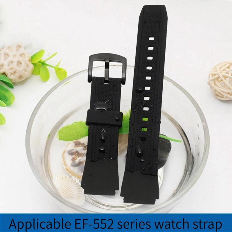 Silikon-Gummi Sport-Uhrenarmband für Casio 5119 Edifice EF-552 Armband EF-552D-1A Herrenarmband Edelstahl-Schnalle Schwarz 20mm