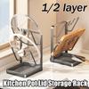 Kitchen Pot Lid Storage Rack Pots Lids Organizer Rack with Drip Tray Multifunctional Utensils Pan Pots Cover Lids Organizer Rack