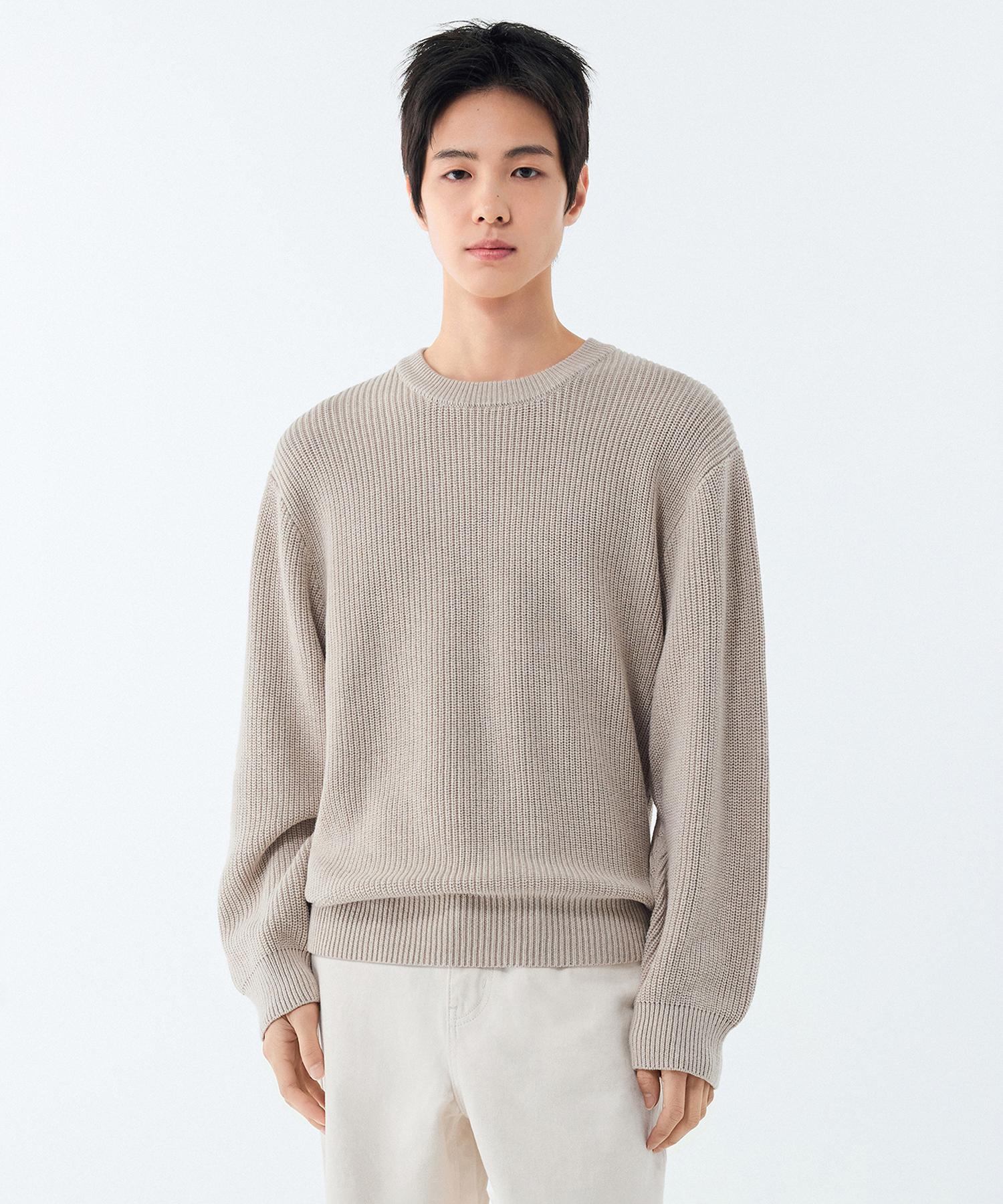 Musinsa Standard Cotton Ribbed Crew Neck Knit [Oatmeal] Oatmeal/2Xl