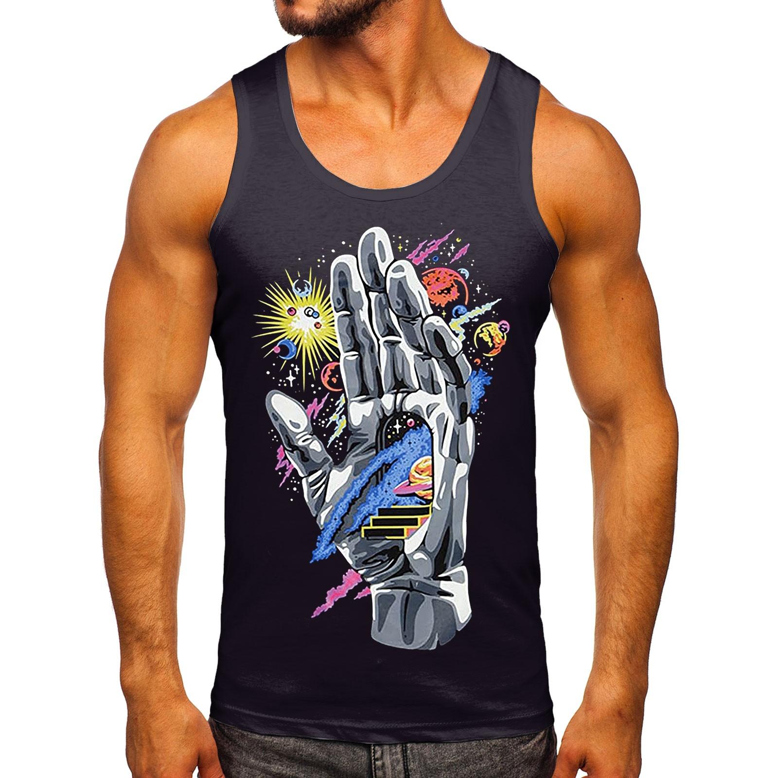 

(SU)Мужская повседневная мода без рукавов с элементами научной фантастики и принтом с круглым вырезом безрукавка