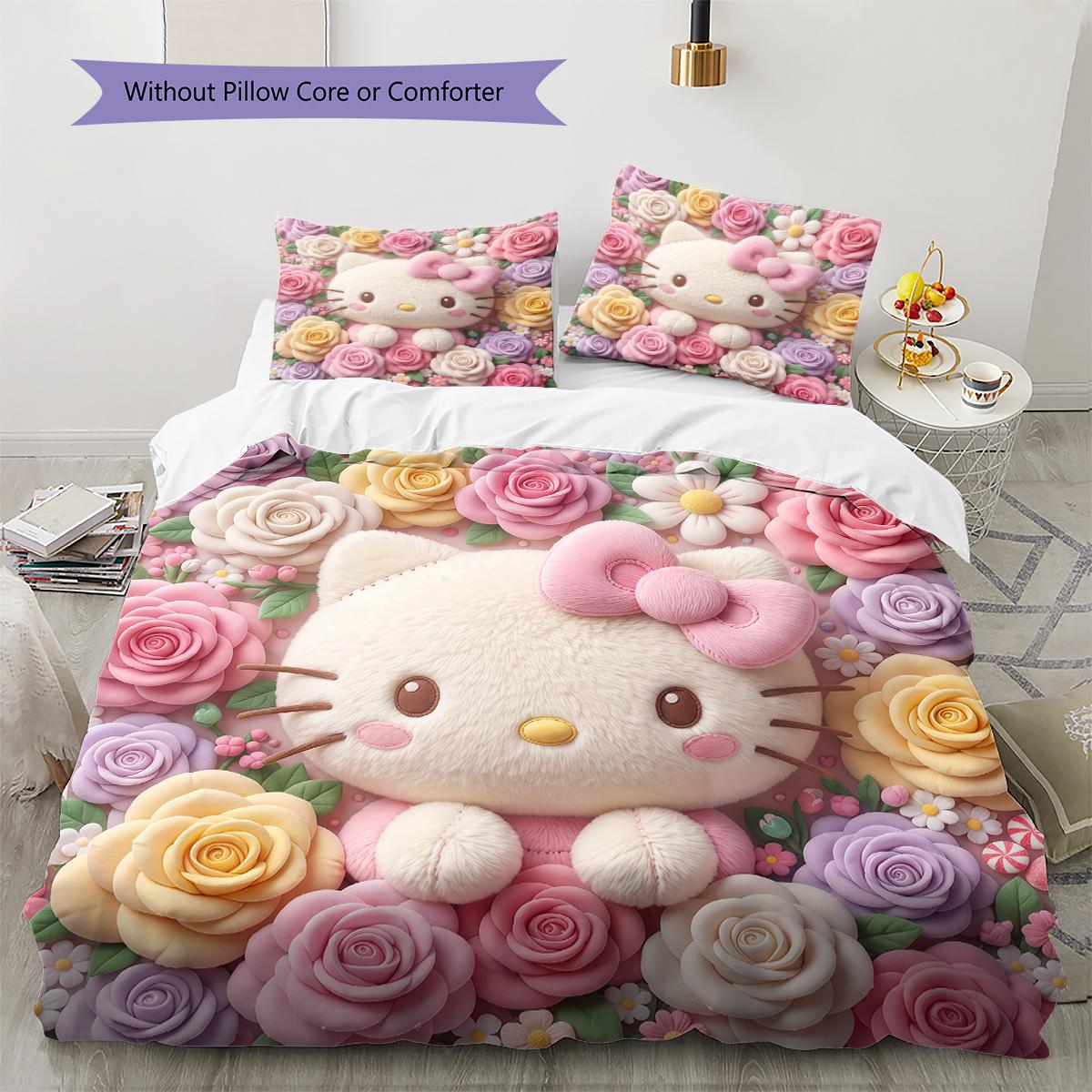 

Hello Kitty Cute Pattern Bedding,Quilt Set Quilt Cover Pillowcase Home Birthday Gift(1 * duvet cover + 2 * pillowcase, without core) 135x200cm