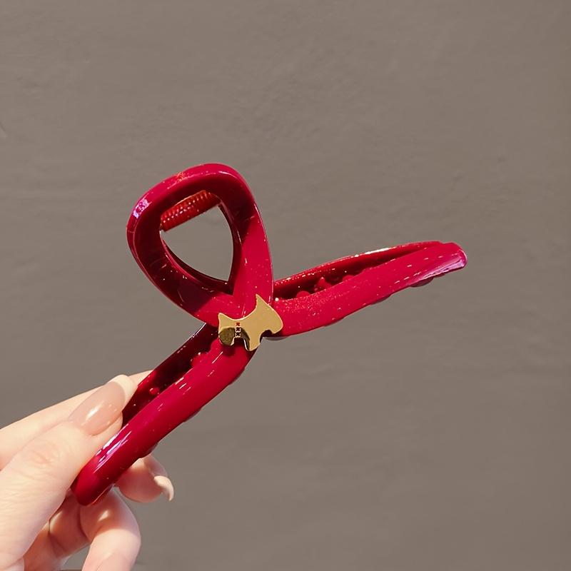 

1pc Chic & Unique Red Hair Claw Clip - Stylish Shark Clip for Half-Up Hairstyles, Vintage Minimalist Design, Plastic Material, Elegant Accessory красный