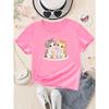 Girl's Cat Print Cute, Comfortable, and Versatile Short-Sleeve T-Shirt