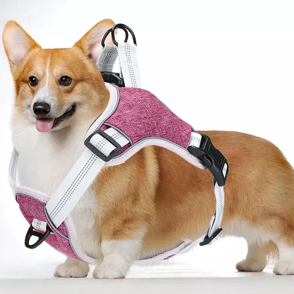Reflective Dog Harness Breathable Oxford Cloth Adjustable Pet Dog Vest Harness with Hook and Loop and Buckle Purple M