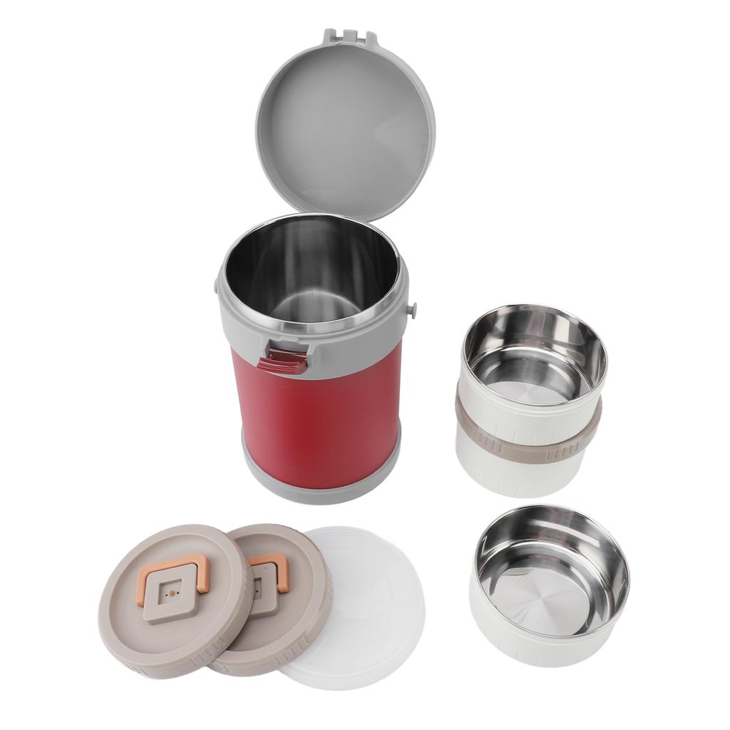 Insulated Food Jar 2L 3 Tier Microwave Safe 304 Stainless Steel Vacuum Lunch Box with Shoulder Strap for School
