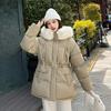Cold-proof Down Cotton-padded Jacket Women's Winter Cotton-padded Jacket, Fur Collar, Thickened Black Waist, Western Style