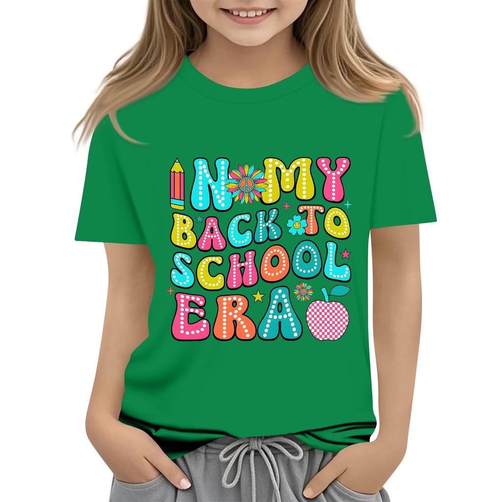 Children's Casual and Fashionable Round-Neck Printed Short-Sleeve Top for Back-to-School