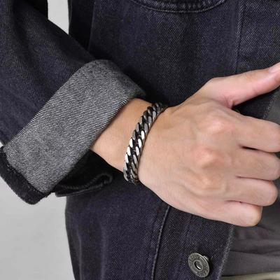 Thick Heavy Stainless Steel Cuban Chain Bracelets for Men Boys, Oxidized Antique Metal Miami Curb Link Wristband Jewelry