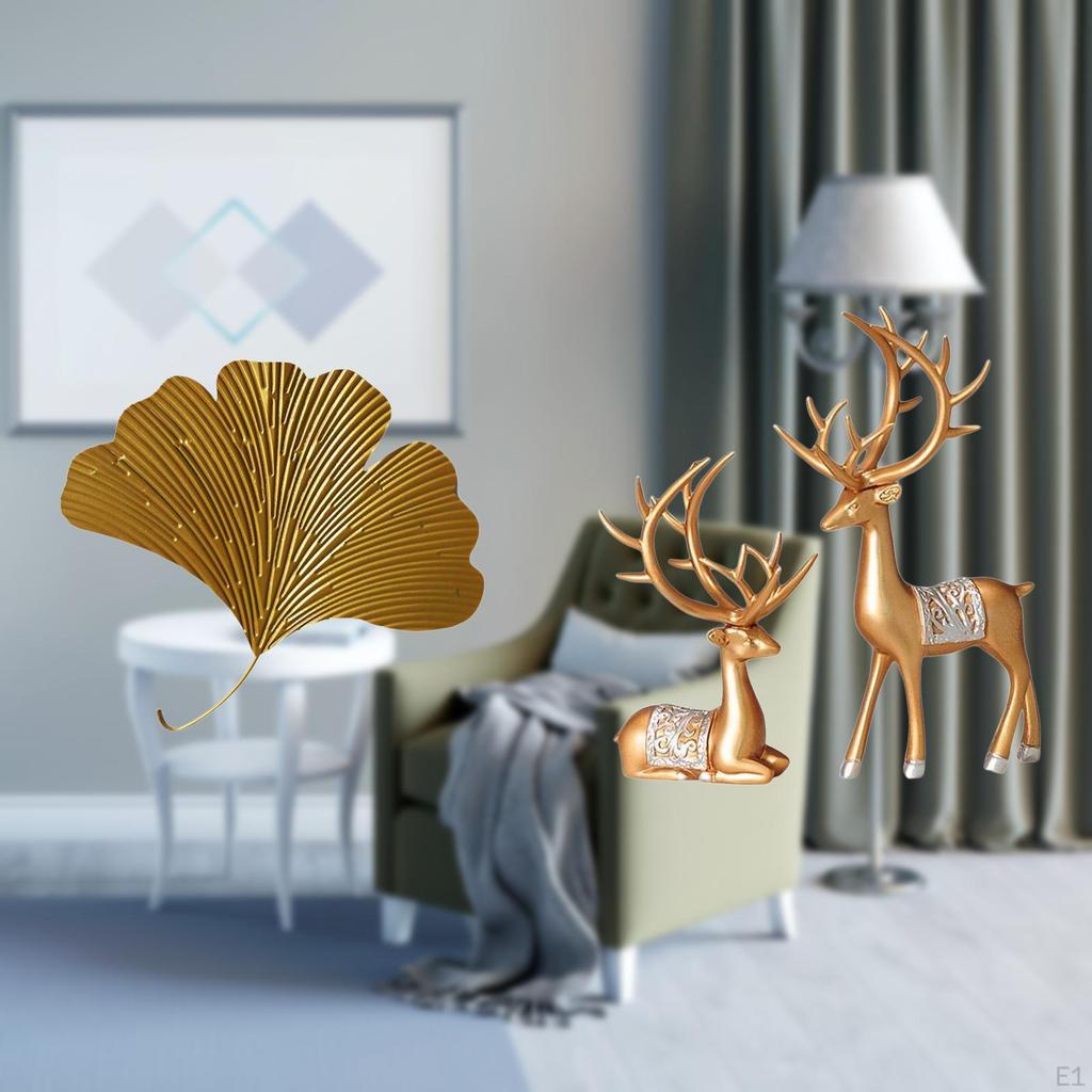 Wrought Iron Ginkgo Leaves Wall Decor European Reindeer Statues Collectable Craft Deer Lover