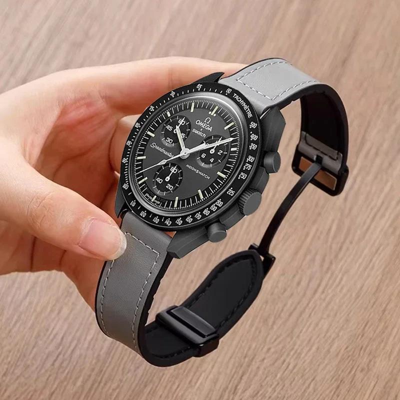 

20mm 22mm Leather+Silicone Strap For Omega X Swatch Joint MoonSwatch Magnetic Band Xiaomi Watch S4 S3 S2 S1/Huawei GT3 4 5 2028 Huawei GT2 3 4 46mm сірий колір