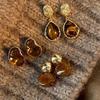 New Brown Resin Tiger Eye Stone Dangle Earrings For Women Fashion  Needle Earring Personality Melard Color Jewelry Gifts