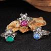 S925 Sterling Silver Natural Blue Crystal Malachite Star Red Corundum Lucky Cat'S Eye Color Treasure Thai Silver Ring Hipster Personality