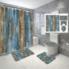 4 Pack Colorful Wood Digital Printing Polyester Shower Curtain Punch-Free Partition Bathroom Set With Waterproof Pad