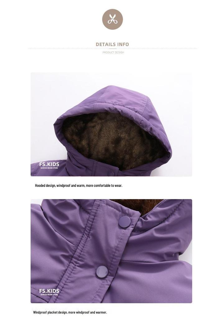 New Style Down Cotton Jacket for Boys and Girls - Thick Fleece-Lined, Hooded Coat for Children