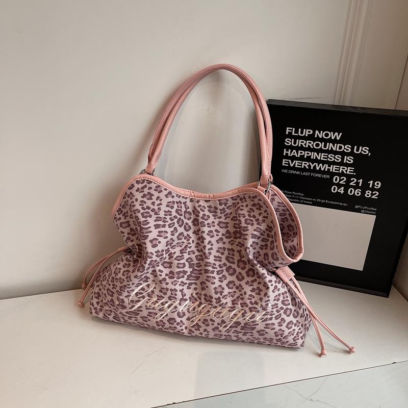 Fashi Y2K Neue Leopardenmuster-Punkte-Muster Große Kapazität Einzelne Schultertasche Niedliche Kordelzug-Schnalle Tragetasche für Damen