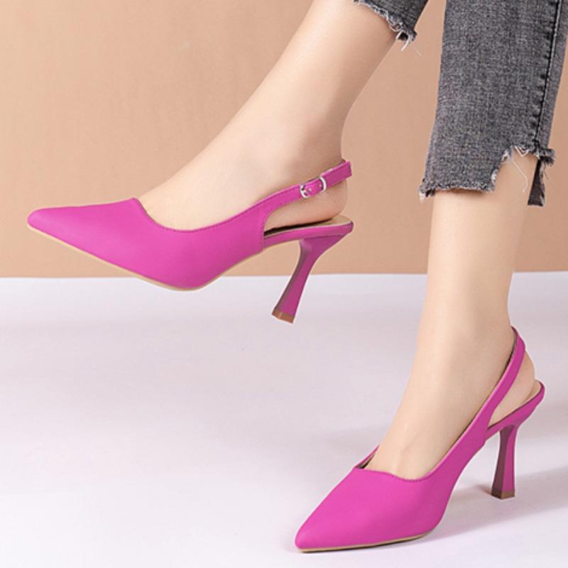 Women's Summer High Heels Sexy Pointed Toe Shallow Mouth Sandals Fashion Solid Color Baotou Women's Slingback Sandals Large Size