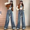 Vintage Cargo Jeans Plus Size Women's Spring Autumn Street Jeans Y2k Loose Jeans High Waist Straight Wide Leg Cargo Jeans for Women