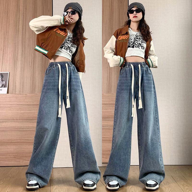 Vintage Cargo Jeans Plus Size Women's Spring Autumn Street Jeans Y2k Loose Jeans High Waist Straight Wide Leg Cargo Jeans for Women