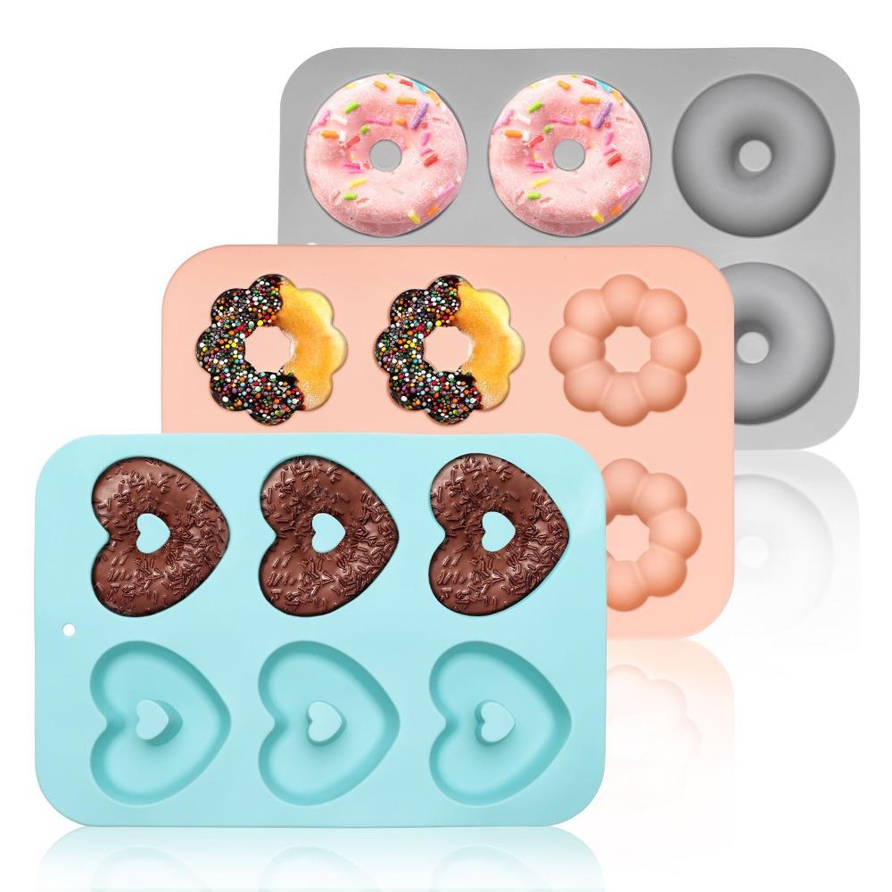 3PCS Silicone 6-Cavity Donut Baking Pan Non-Stick Bread Mold Multifunctional Doughnut Mold  Cake Style D