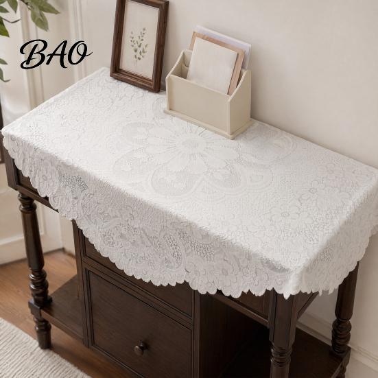 Durable Lace Table Cover Square Floral Doily, Scalloped White Tablecloth, Vintage Style Small Elegant Tablecloth for Coffee Side Tea Party Home Decor