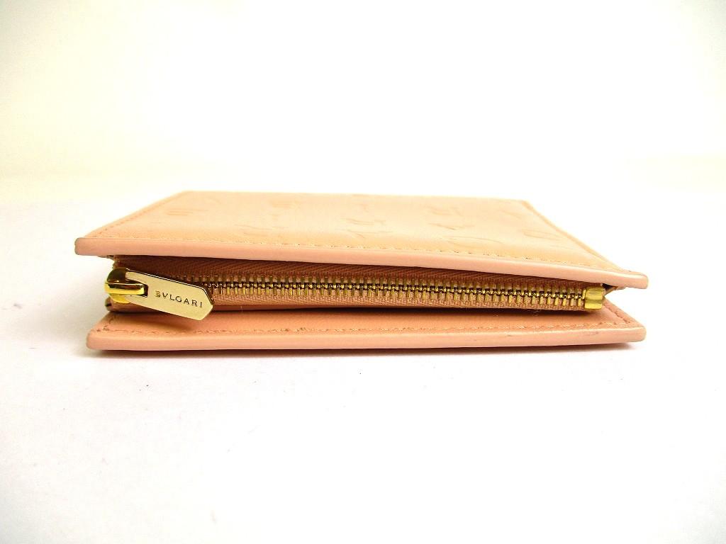 Authentic BVLGARI Logo Infiniteum Pink Beige Leather Bifold Wallet Compact Wallet #b169  Open Box