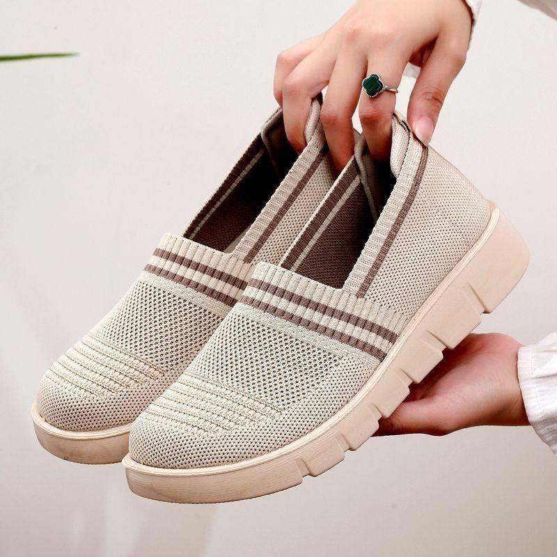 Women's Shoes Cloth Shoes Non-slip Breathable Lightweight Single Shoes Versatile Casual Walking Shoes Flying Woven Surface Mother Shoes