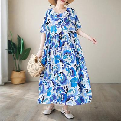 Manica corta Plus size cotone vintage floreale nuovo in abiti da donna casual abito lungo estivo ampio