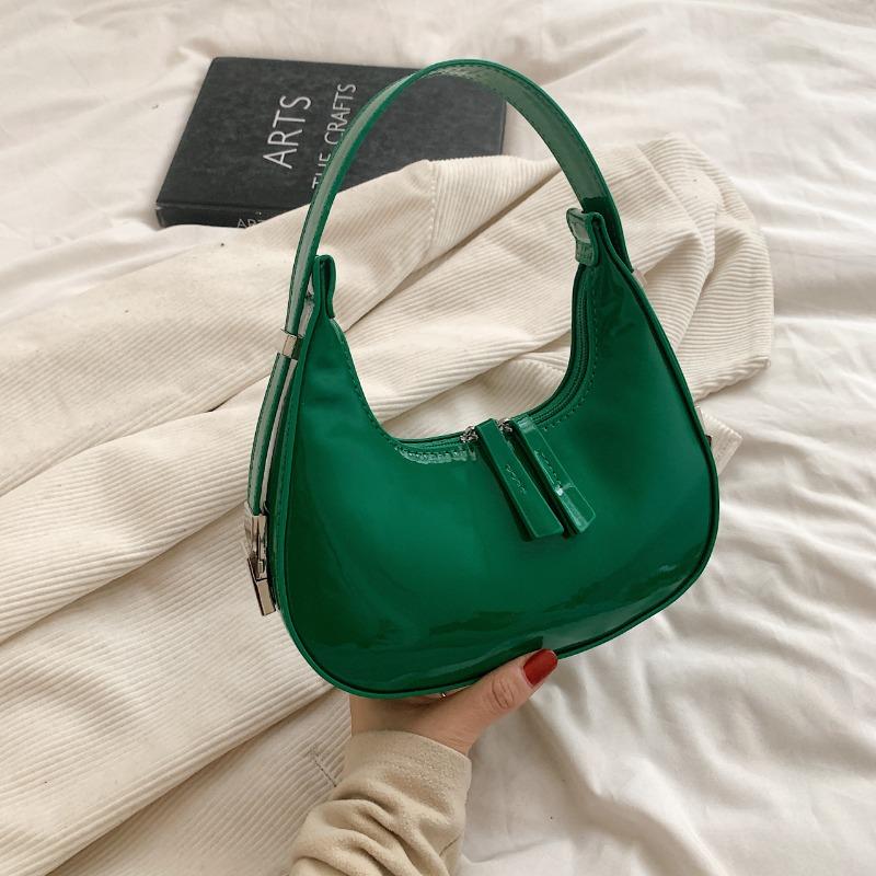 Popular women's bags spring and summer new simple and fashionable glossy shoulder bags underarm bags moon bags