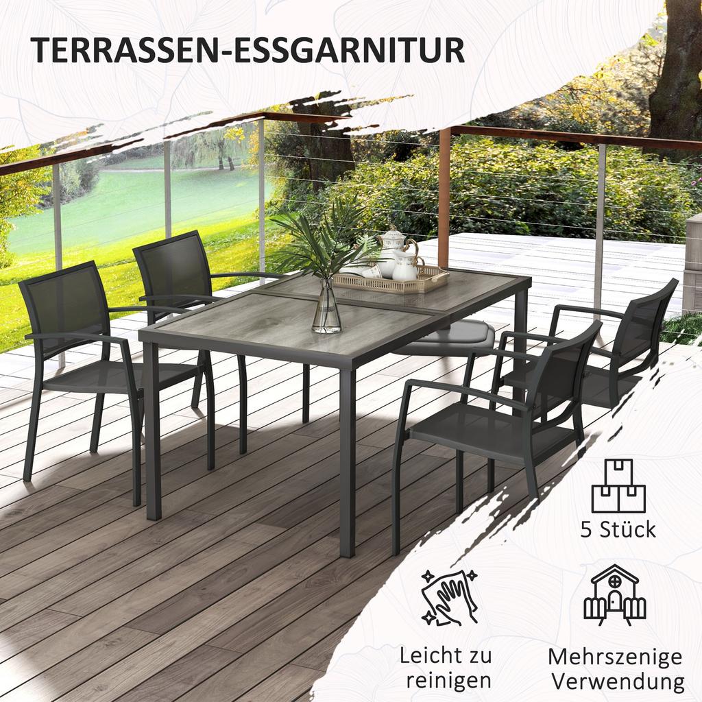 Five-Piece Casual Outdoor Dining Set, with Wood-Effect Table - Grey