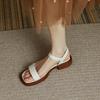 Fashion Leather Flat Sandals Women's Summer New Comfortable Soft Sole Thick Heel with Open Toe Roman Shoes