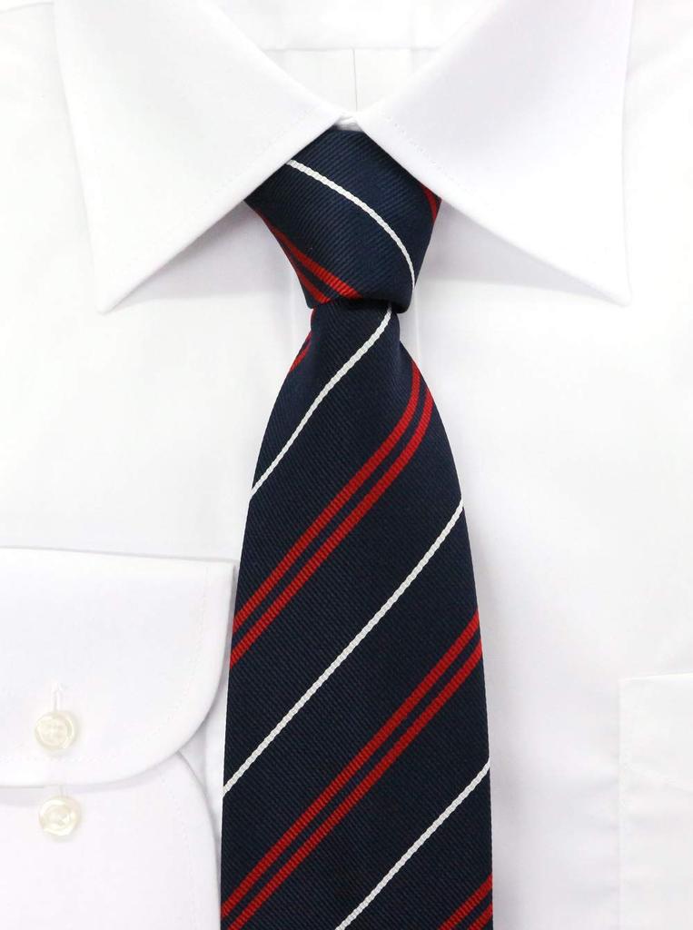 [Michiko London] Brand Necktie, Made in Japan, 100% Silk, Jacquard Weave, Regimental Stripe (Pattern A: Red)