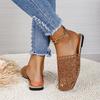 2024 Women's Hollow Lace Knit Sandals: Solid Color Flat One-Strap Slippers with Rubber Toe Cap