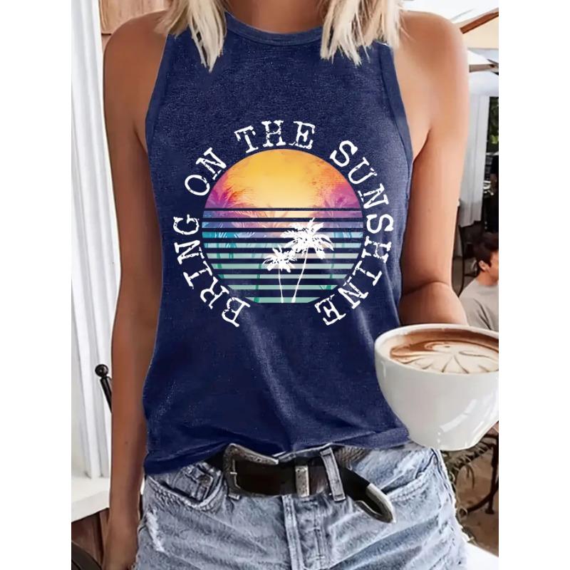 

Футболка без рукавов с принтом на весну и лето с жилетом-пуловером с круглым вырезом XXL темно-синий