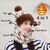 Houndstooth Pattern Plush Ski Mask Scarf Hat Breathable Neck Cover Face Cap  Camping