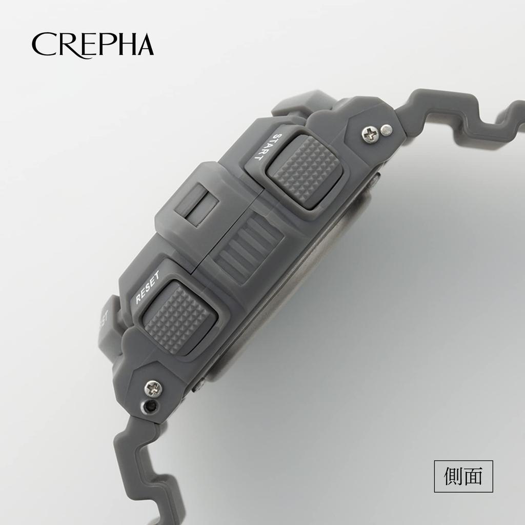 CREPHA TELVA Digital Water Resistant to 5 Urethane Sports Model Watch, Multi-Function, Radio-Controlled, ATM, Stopwatch, Strap, Gray, Men's,