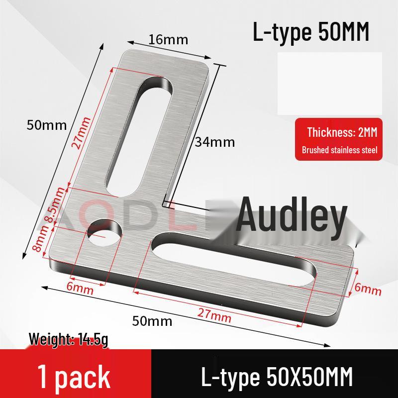 Stainless Steel 90° Movable L-Shaped Corner Bracket with Long Hole for Shelf Support