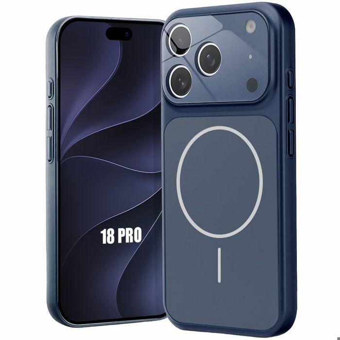 Coque pour iPhone 18 Pro, avec Protection Caméra et Cercle Magnétique - Bleu Marine