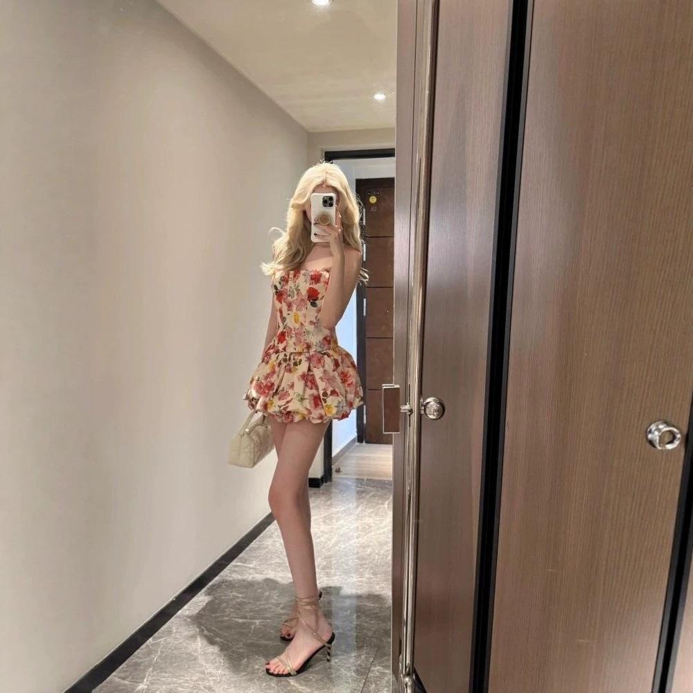 French Pure Desire Temperament Floral Suit, Sexy Slim-fitting Tube Top, Thin Tutu Skirt, Skirt Two-piece Set