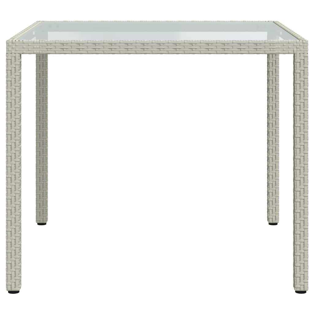 Garden Table 90x90x75 cm Tempered Glass Poly Rattan White