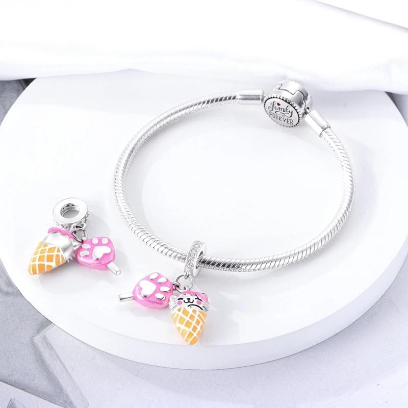 Charms Platapaw Print Ice Cream Cat Ice Cream Beads Fit Originalbracelets Charms For Women Jewelry Diy Making Gifts