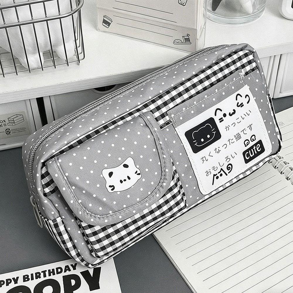 Cat Print Pencil Case Multi-Layer Pencil Pouch Durable Stationery Bag Students