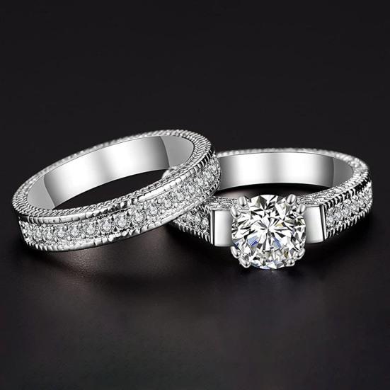 

2 шт. Кольца для пар в форме кубической геометрии для мужчин и женщин с цирконием, блестящие, универсальные US 7 серебряный