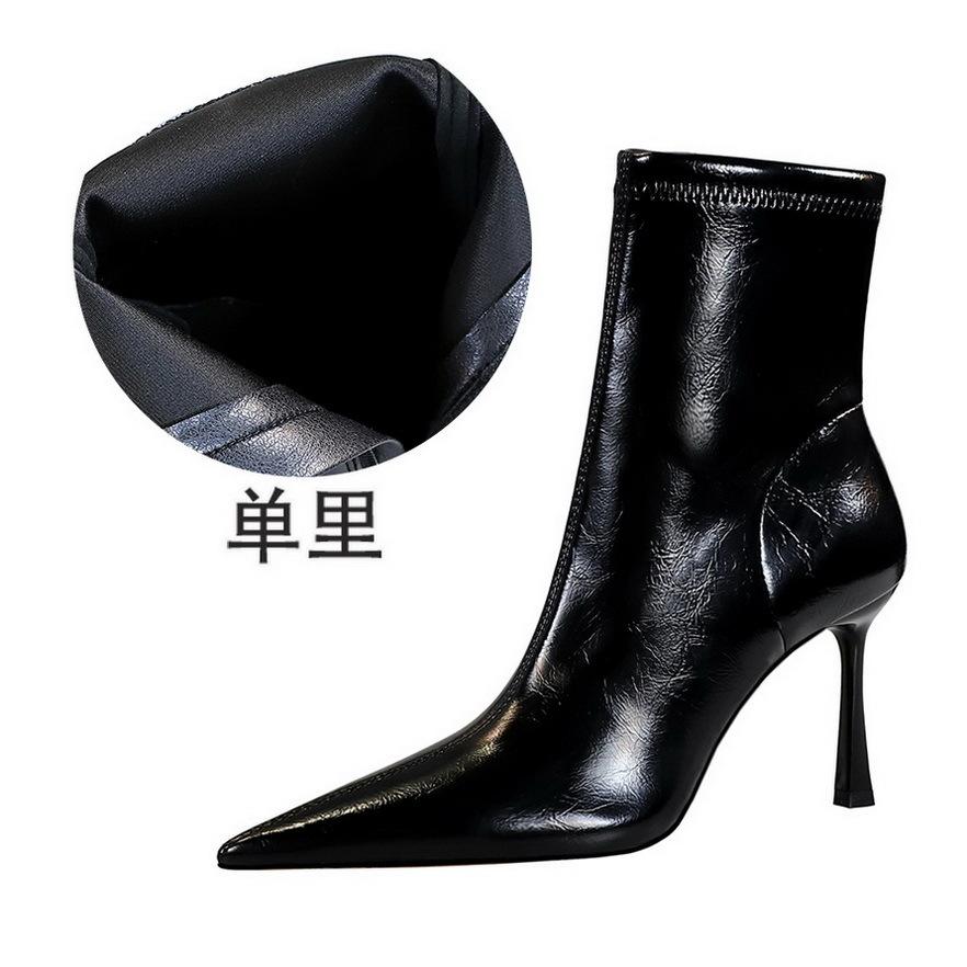 European and American Fashion Banquet Women's Short Tube Thin Heel Super High Heel Pointed Winter Side Zipper Short