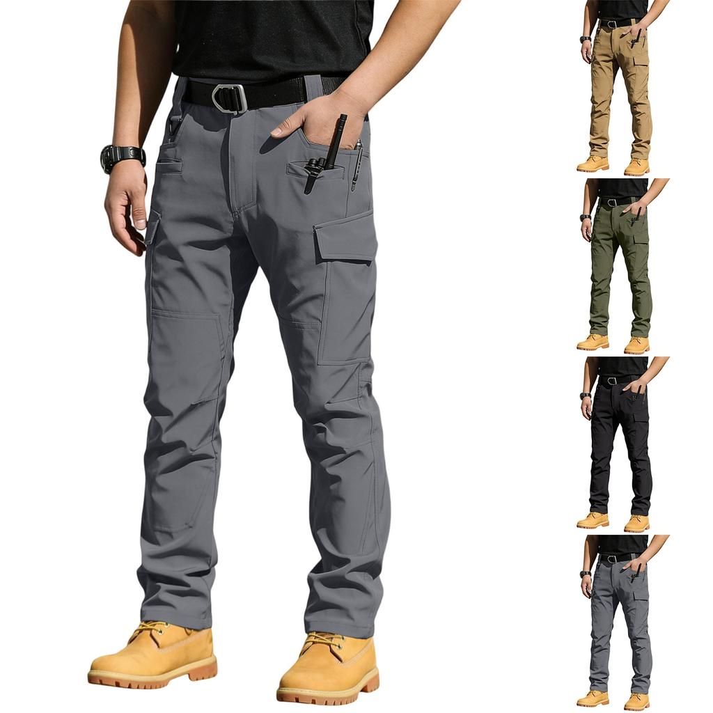Men Cargo Pants Multi Pocket Outdoor Straight Fit Durable Utility Trousers with Belt Loop Zipper Closure