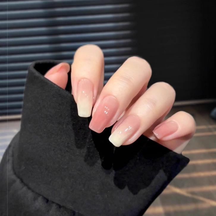 Medium-Length Gradient Bean Paste Color Detachable Nail Art Stickers