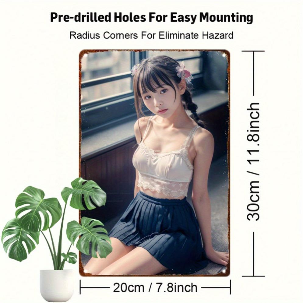 Retro Anime Girl Metal Sign , Chibi Wall Art Decor for Home Room Garage Cafe, Unique Gift for Anime Lovers