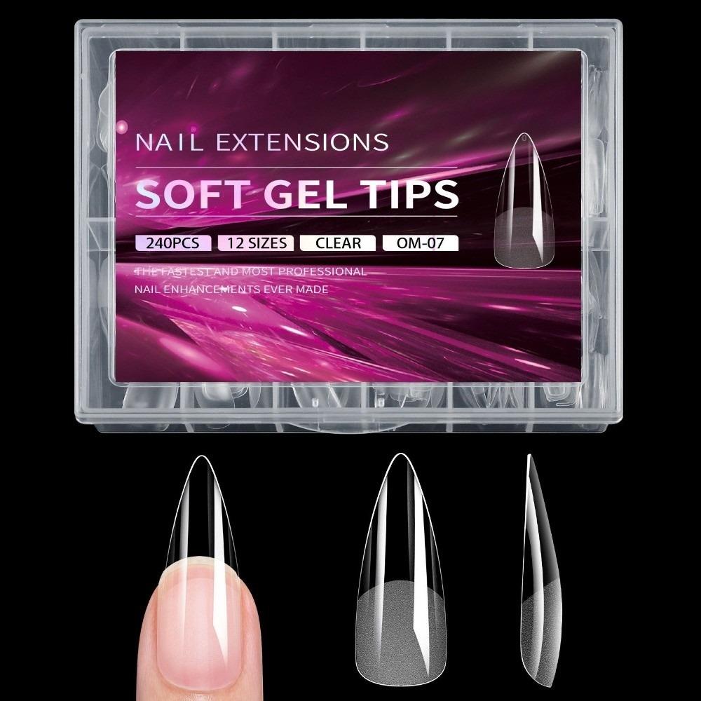 

240pcs Almond Shape Soft Gel Nail Tips Semi-Matte Finish Full Cover Nails Fingertip Decoration 07