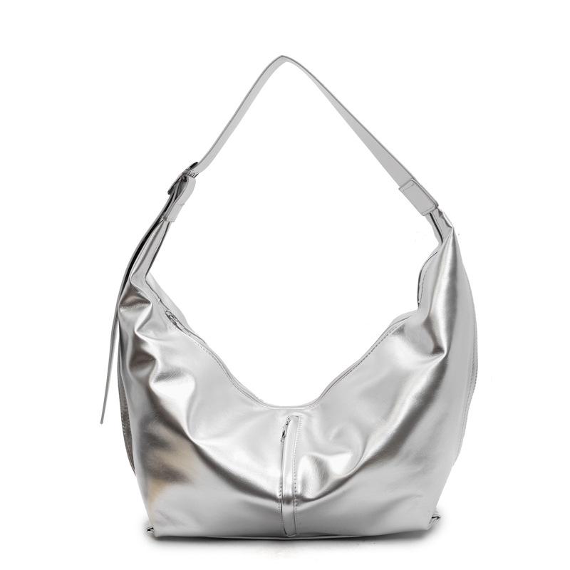 

Мягкая кожаная женская сумка-тоут, большая вместимость, сумка через плечо серебряный