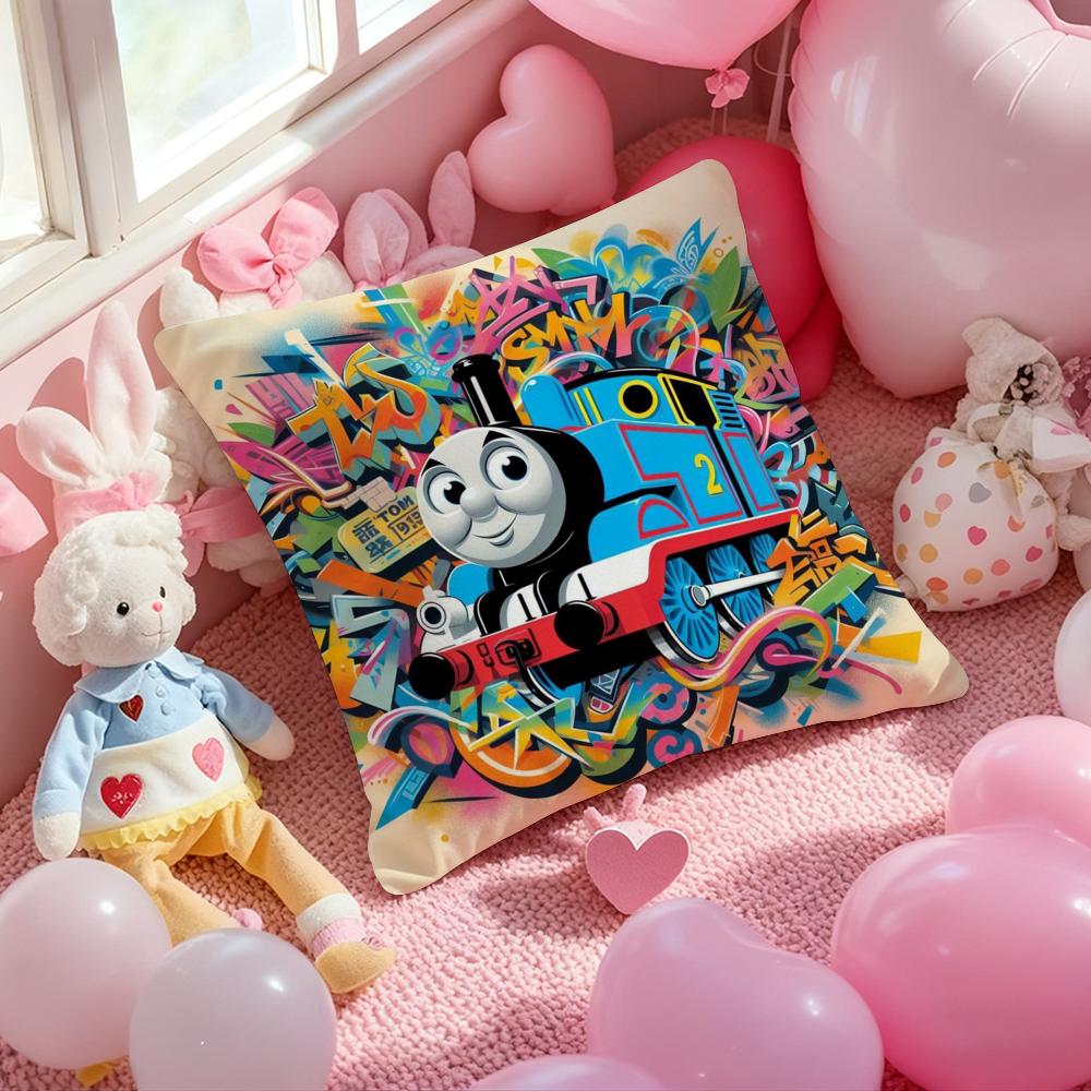 T-Thomas The Train Pillow Case Soft Plush Fabric Double-Sided Printed Cushion Cover Warm Winter Sofa Pillow Case