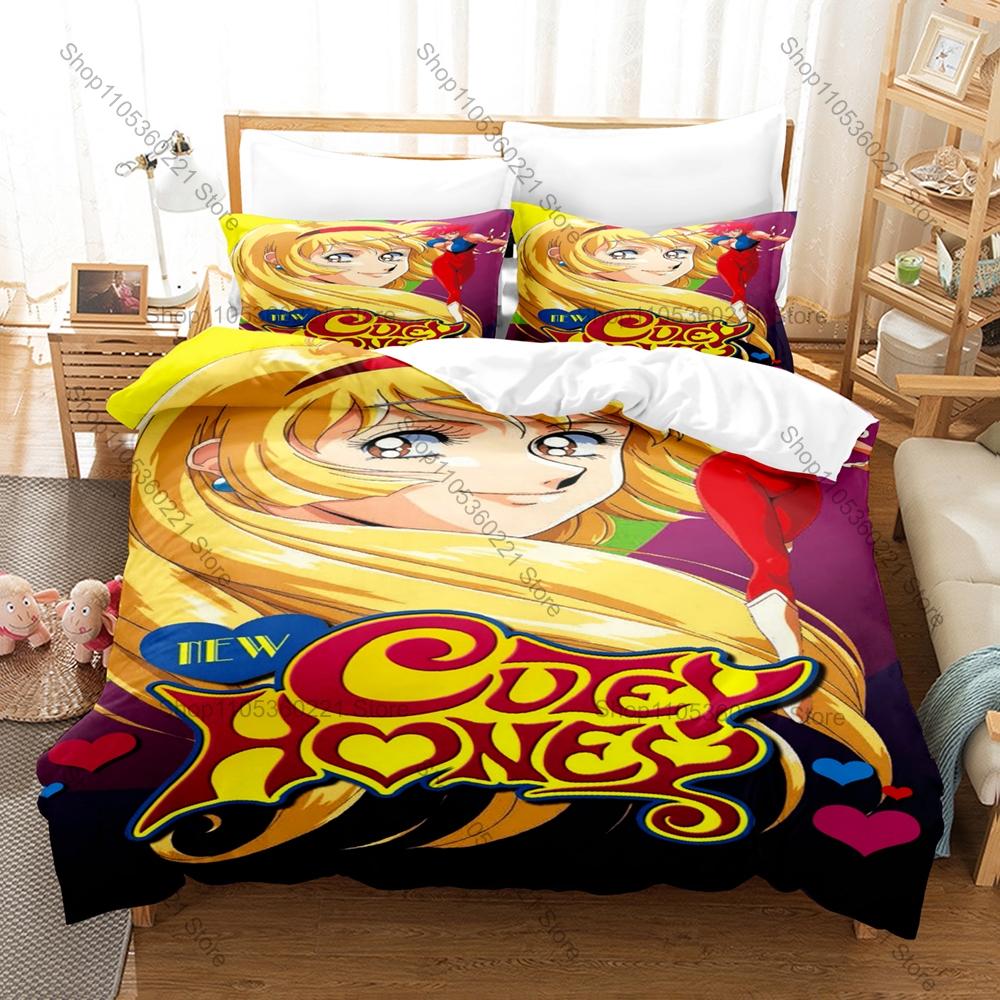 Cutie Honey Bedding Set Includes Duvet Cover 2 Pillowcases Classic Retro Magical Shoujo Anime Character Bedroom Decor For Anime